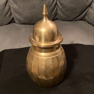 VTG 1970's Solid Ribbed Design Brass Ginger Jar & Lid/Vase/Urn-India-10.5"H-EUC